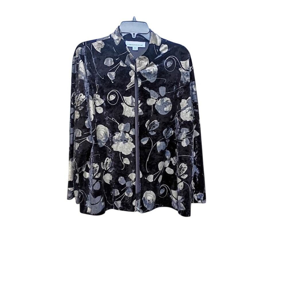 Vintage Carolina Rose Black Velvet Jacket With a Burnout Pattern XL
